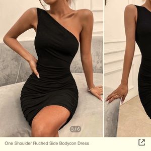 NWOT One shoulder ruched side bodycon dress (little black dress)